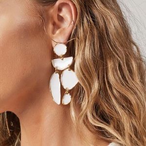 White gold stud dangle statement earrings NEW